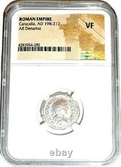 Empereur Romain Argent Denarius De Caracalla Coin Ngc Certifié Vf & Story