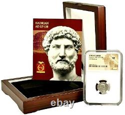 Empereur Romain Hadrien Argent Coin Ngc Certifié Vf & Beautiful Wood Box