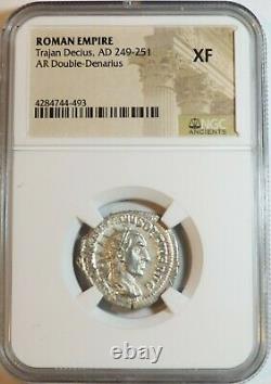 Empereur Romain Trajan Decius Ad249-251 Ancien Argent Double Denarius Pièce Ngc Xf