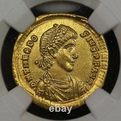 Empereur Theodosius I Gold Av Solidus 379-395 Ad, Ancienne Pièce D'or Romaine, Ngc Au