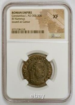 Empire Romain Ad 305-306 Bi Nummus Pièce Ancienne Pour Constantius I, Ngc Classé Xf