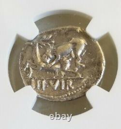 Empire Romain Auguste Denier Lion Attacks Stag Ngc Vf Antique Silver Coin