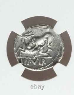 Empire Romain Augustus Denarius Lion Attaque Cerf Ngc Vf Pièce D’argent Antique