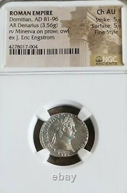 Empire Romain Domitien Denarius Ngc Ch Au 5/5 Fine Style Ancient Silver Coin