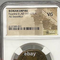 Empire Romain Faustina Jr, Ad 147-175/6 Ae Sestertius Coin Ngc Ancien Vg (011)