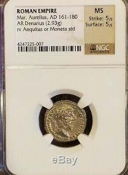 Empire Romain Marc-aurèle Denier Ngc Ms 5/5 Ancient Silver Coin