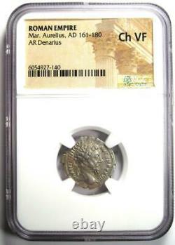Empire Romain Marcus Aurèle Ar Denarius Coin 161-180 Ad Certifié Ngc Ch Vf