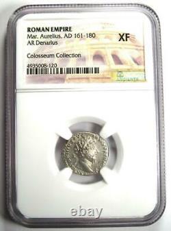 Empire Romain Marcus Aurèle Ar Denarius Coin 161-180 Ad Certifié Ngc Xf (ef)