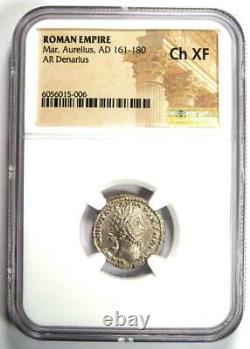 Empire Romain Marcus Aurelius Ar Denarius Coin 161-180 Ad Certifié Ngc Ch Xf