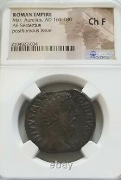 Empire Romain Marcus Aurelius Sestertius Ngc Choice Fine Ancient Coin