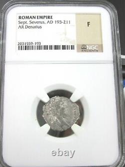Empire Romain Sept. Severus Ad 193-211 Ar Denarius Ngc F Ancient Coin V10