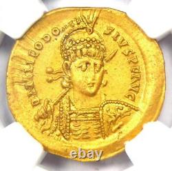 Empire Romain Theodosius II Av Solidus Gold Coin 402-450 Ad Certifié Ngc Au
