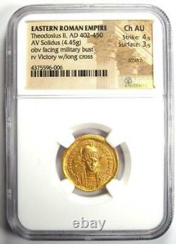 Empire Romain Theodosius II Av Solidus Gold Coin 402-450 Ad Ngc Choice Au
