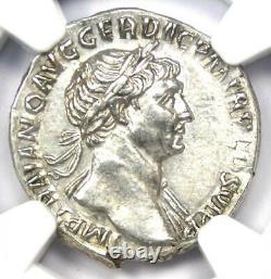 Empire Romain Trajan Ar Denarius Silver Coin 98-117 Ad Certifié Ngc Choice Au