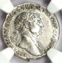 Empire Romain Trajan Ar Denarius Silver Coin 98-117 Ad Certifié Ngc Choice Au