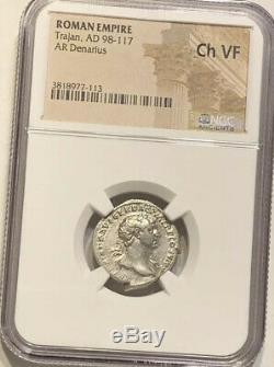 Empire Romain Trajan Denier D'argent Ad 98-117 Argent Ancienne Pièce De Monnaie Ngc Certifié