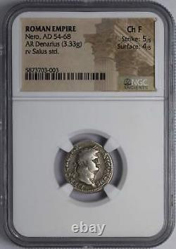 Empire Roman Ar Denarius Nero 54 Ad Ngc Ch F 5/4 189030a