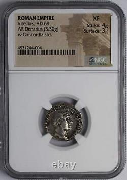 Empire Roman Ar Denarius Vitellius 69 Ad Ngc Xf 4/3 170692a
