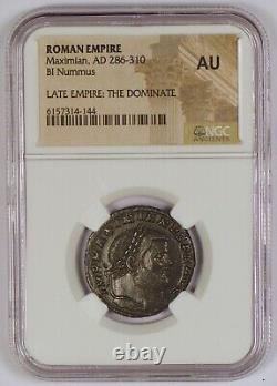 Empire romain 286-310 après J.-C. BI Nummus Ancienne pièce de monnaie pour Maximian, NGC notée AU