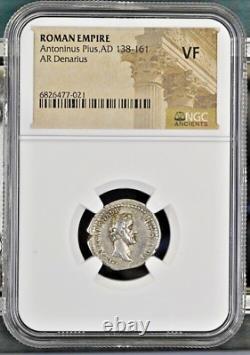 Empire romain Antonin le Pieux AD 138-161 Denier en argent NGC VF 021