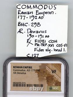 Empire romain Commode AD 177-192 Denier en argent NGC VF 015