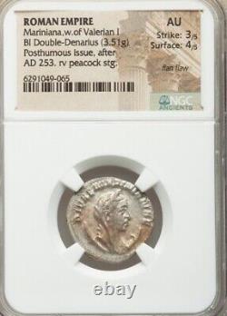 Empire romain Double-Denier Diva Mariniana NGC AU Pièce d'argent ancienne