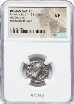 Empire romain Faustina Sr. AD 138-140/1 Denier AR NGC VF