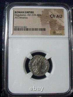 Empire romain NGC AD 218-222 Denier en argent d'Elagabalus Ch AU