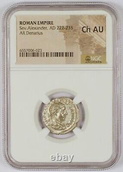 Empire romain de 222 à 235 après J.-C. Denier de monnaie ancienne pour Sévère Alexandre, NGC ChAU
