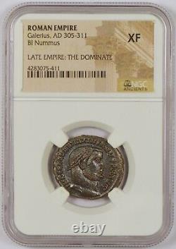 Empire romain de l'an 305 à 311, pièce de monnaie ancienne BI Nummus de Galère, classée XF par le NGC