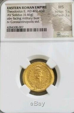 Est Empire Romain Théodose II Ngc Ms 5/3 Or Ancienne Pièce De Monnaie