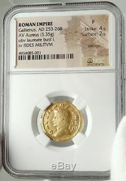 Gallienus Authentique Ancien 262ad Rome Aureus Monnaie Romaine Or Ngc Rare