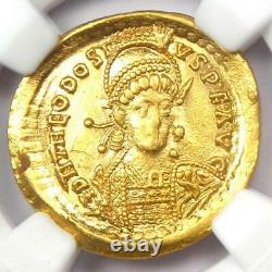 Gold Roman Theodosius II Av Solidus Gold Coin 402-450 Ad Certifié Ngc Au