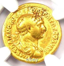 Gold Trajan Av Aureus Pièce Romaine D'or 98-117 Ad Ngc Choice Fine 5/5 Strike