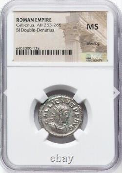 HERCULES avec son gourdin, NGC MS Gallienus 253-268 AD Denier en argent de l'Empire romain
