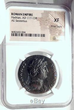 Hadrian Authentique Ancient Rome 124ad Sestertius Roman Coin Virtus Ngc I82363
