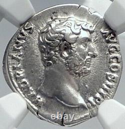 Hadrian & Roma Authentique Ancien 134ad Rome Véritable Argent Roman Pièce Ngc I81818