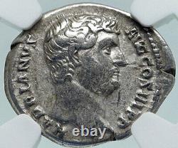 Hadrian Voyage À Nile Antique Authentique 134ad Pièce Romaine D'argent Ngc I86629