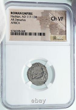 Hadrian Voyage En Afrique Ancient 134ad Argent Roman Coin Ngc I86954