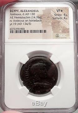 Hadrian's Lover Antinous 134 Ad Ngc Certifié Vf Alexandrie Antique Roman Coin