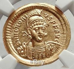 Honorius Authentique Ancien 408ad Véritable Original Pièce D'or Romaine Or Ngc Ms I73332