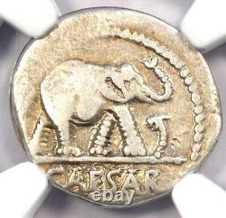 Jules César Ar Denarius Argent Éléphant Roman Coin 49 Bc Certifié Ngc Amende