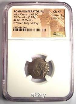 Julius Caesar Ar Denarius Coin -44 (m Mettius, Vénus, La Victoire) Xf Choix Ngc
