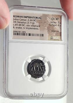 Julius Caesar Authentic Ancient 49bc Silver Coin W Elephant Ngc Certified I71713