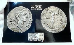 Julius Caesar Portrait À Vie 44bc Rome, Monnaie Romaine En Argent Antique Ngc I77659