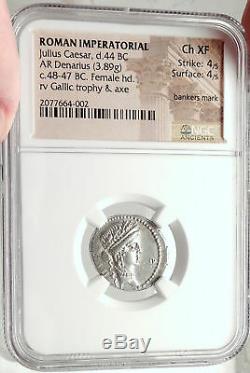 Julius Caesar Vs Vercingetorix Trophee Argent Antique 48 Monnaies Romaines Ngc I68286