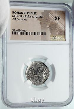La République Romaine Authentique Ancien 101bc Rome Argent Coin Roma Chariot Ngc I86042