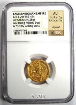 Leo I Av Solidus Gold Roman Coin 457-474 Ad. Certifié Ngc Au Rare
