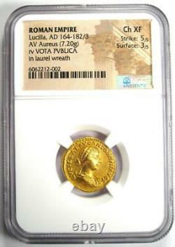 Lucilla Gold Av Aureus Roman Coin 164-182 Ad Certifié Ngc Choice Xf (ef)