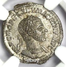 Macrinus Ar Denarius Pièce Ancienne Romaine D'argent 217-218 Ad Ngc Ms (unc)